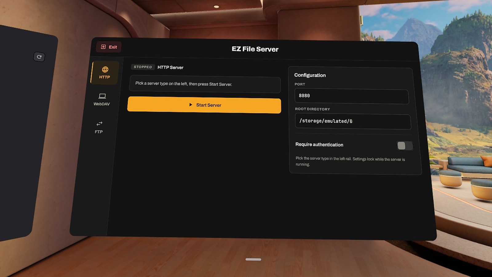 EZ File Server open in its window in Meta Horizon OS