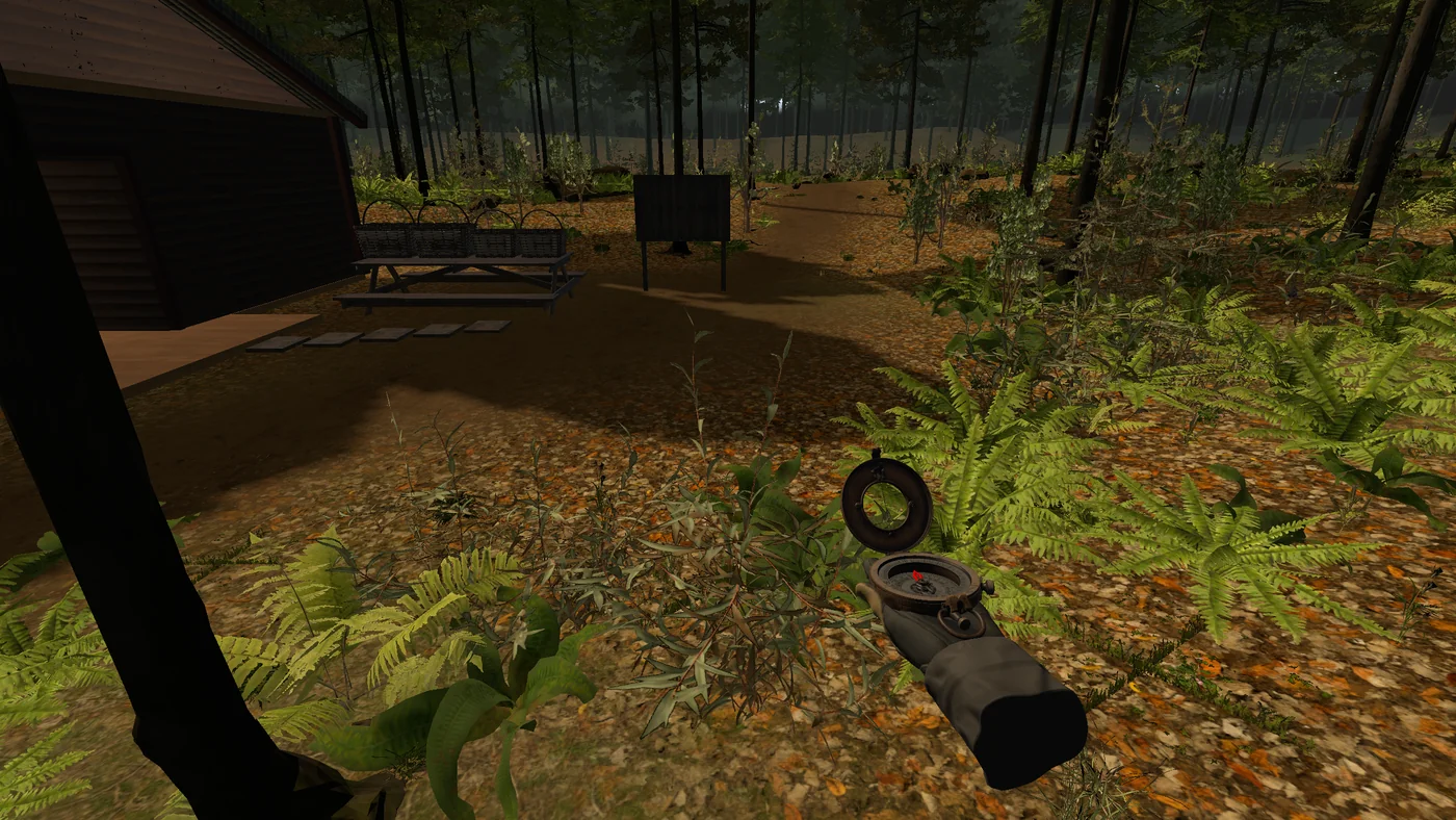 A handheld compass used to navigate the forest.