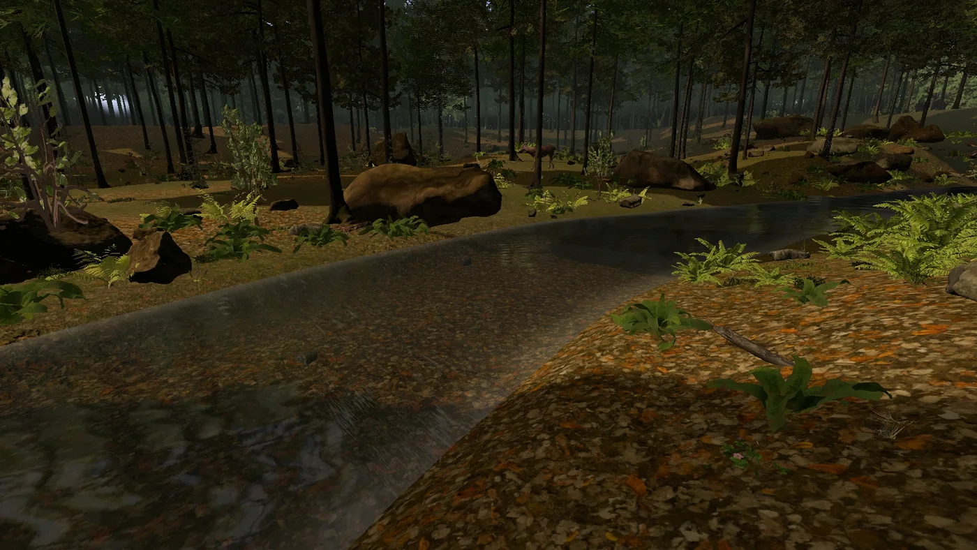 A river among the trees in ForestVR.
