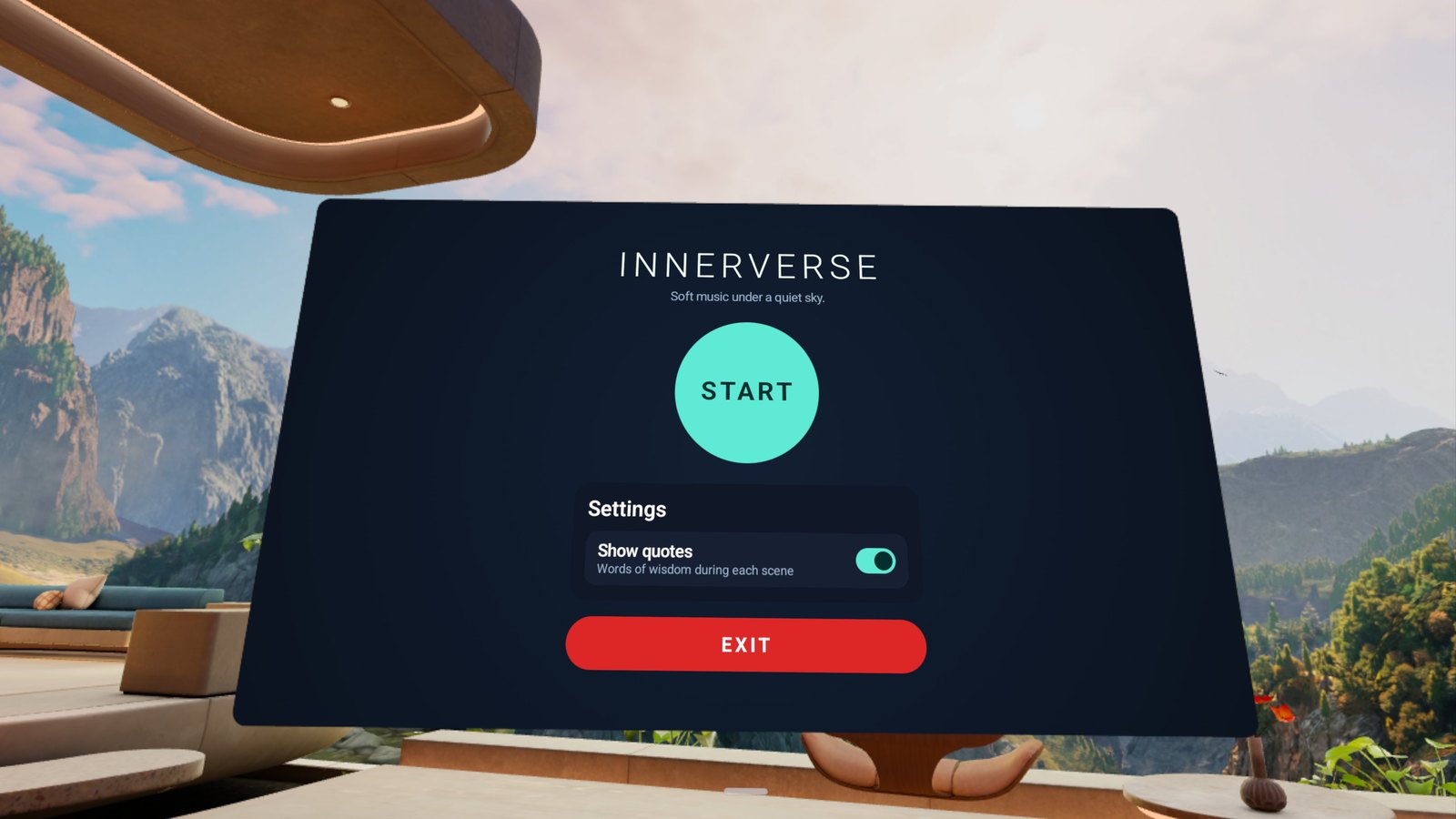 InnerVerse start panel in Meta Horizon OS