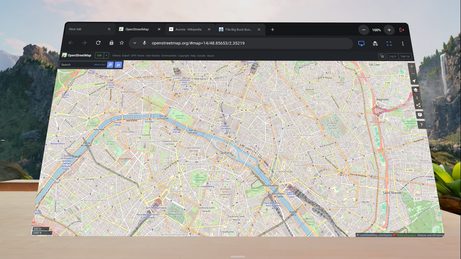 LuciD showing a desktop website in a VR panel