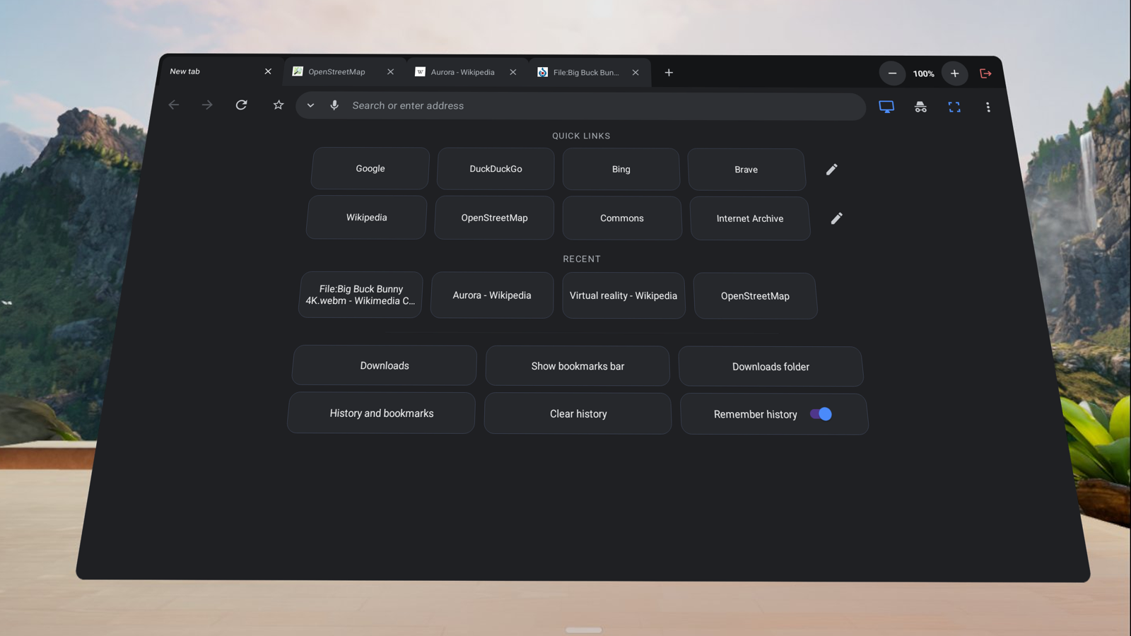 Start page with quick links